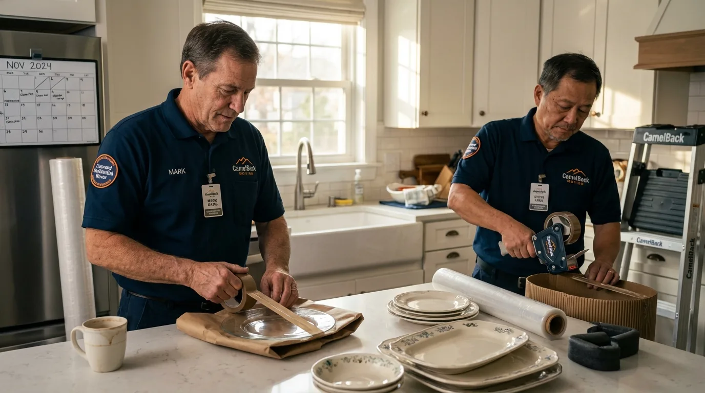 Professional crew packing kitchen dishware in Muse, PA